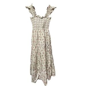 Hill House Women's Ellie Nap Dress Pink Vine Stripe Midi Size‎ S